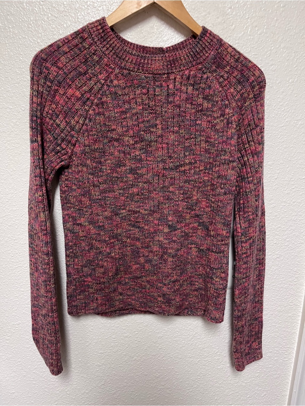 Steve Madden Sweater Size L Pink Gray Beige Rib Knit Crewneck Raglan Pullover